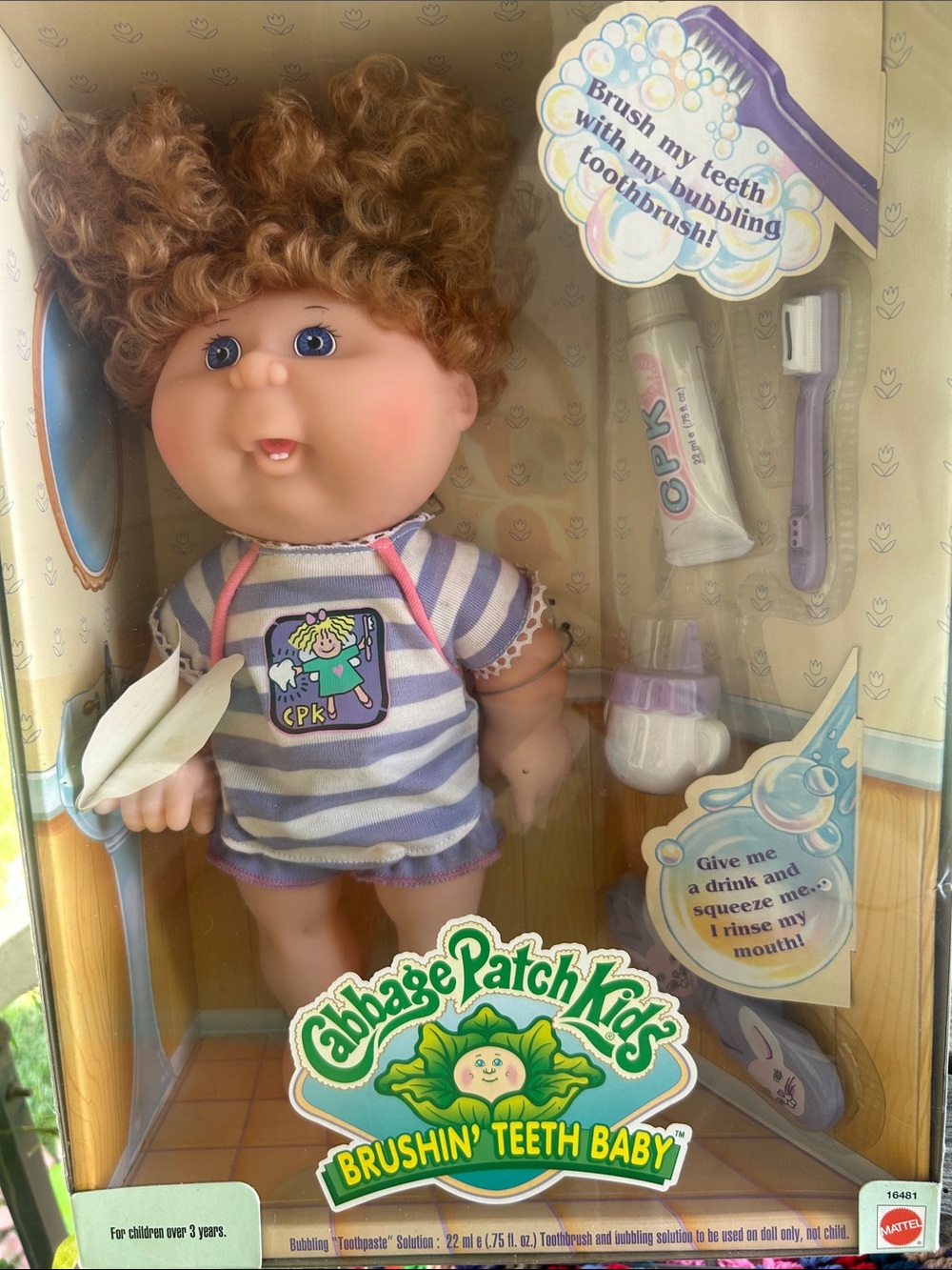 Cabbage Patch Kids Brushing Teeth Baby Doll - Purple Striped Outfit